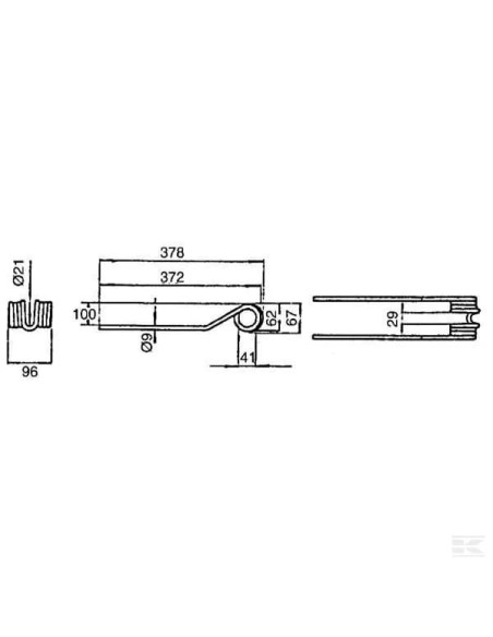 Púa para henificadora Deutz Fahr 378x96x9 VF06580456KR Kramp