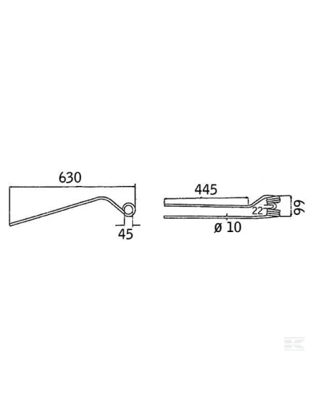 Púa para henificadora izquierda exterior 002650120KR Kramp