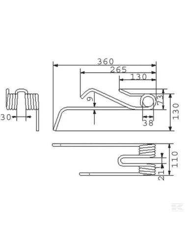 Púa para henificadora izquierda Lely 4104311680KR Kramp