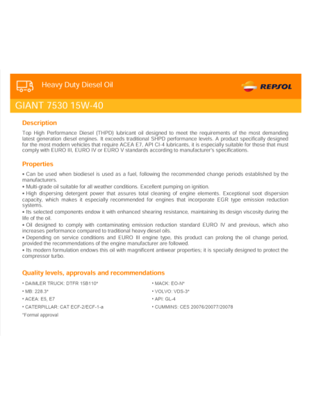 REPSOL MOTOR GIANT 7530 15W-40 E5/E7
